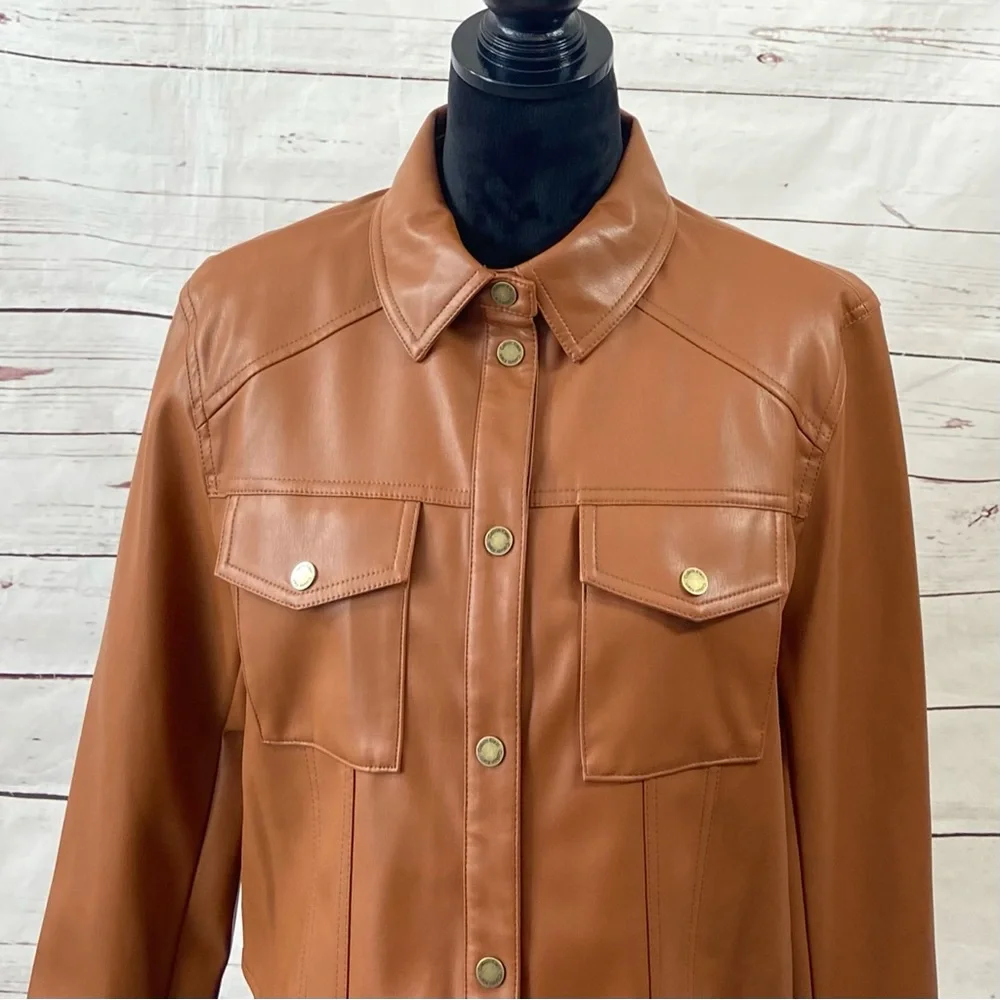 Calvin Klein Jacket‎ Women's Medium Brown Cropped Faux Leather
